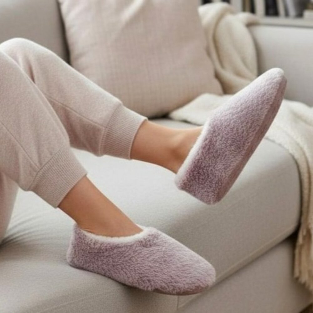 Lemon S/M Plush Faux Fur Slipper Sock Non-Slip Fuzzy House Shoes Pink Sz 5 6 7